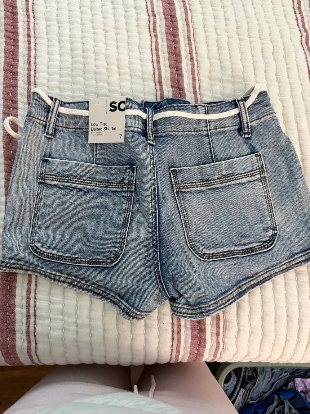 SO Light Blue Denim Drawstring Jean Shorts
